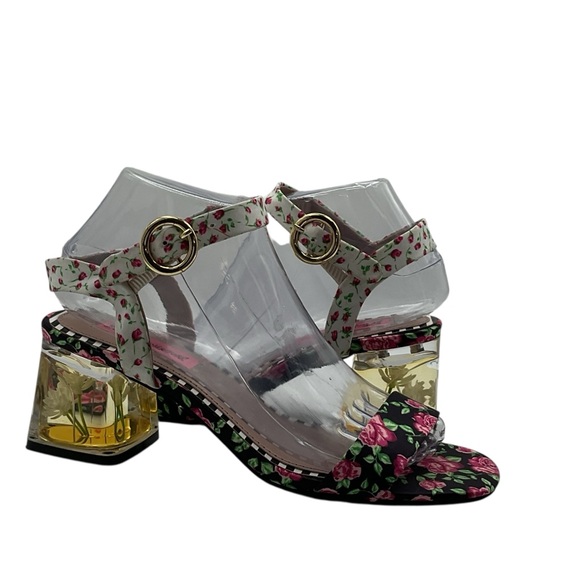 Betsey Johnson Black and Pink Floral Heels 6 - Picture 1 of 10